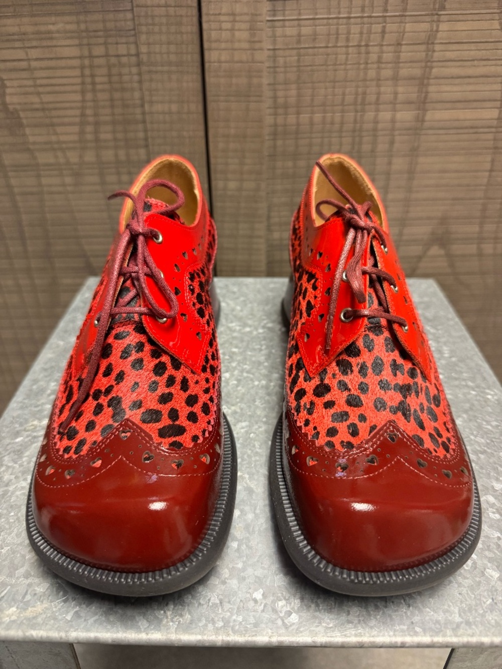 Rosamund Burgundy Laceup Heels with Brogue hearts